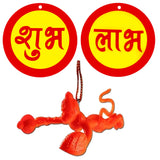Divya Mantra Flying Hanuman Vastu Protection Hanging Shubh Labh Hindu Home Wall Decor Sticker Entrance Door Symbol Pooja Items Decorative Showpiece Mandir Decoration Accessories - Multi -Set of 2 - Divya Mantra