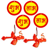 Divya Mantra Flying Hanuman Vastu Protection Hanging Shubh Labh Hindu Home Wall Decor Sticker Entrance Door Symbol Pooja Items Decorative Showpiece Mandir Decoration Accessories - Multi -Set of 4 - Divya Mantra