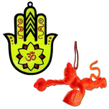 Divya Mantra Flying Hanuman Vastu Protection Hanging Hand Hamsa Nazar Battu Car Home Wall Decor Temple Pooja Items Decorative Showpiece Interior Hanging Accessories Vastu Yoga Symbol - Multi -Set of 2 - Divya Mantra