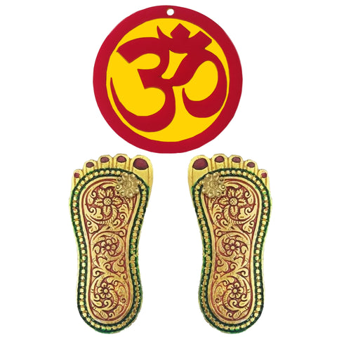 Divya Mantra Sri Laxmi Charan Paduka Feet Door Stickers Om Indian Mandir Home Wall Decor Hindu Temple Pooja Items Vastu Decorative Car Hanging Diwali Puja Double Sided Symbol - Multi - Set of 2 - Divya Mantra