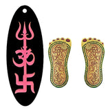 Divya Mantra Sri Laxmi Charan Paduka Feet Door Stickers Trishakti Yantra Sri Shiva Trishul, Om Sign, Swastik Good Luck Charm Single Sided Pink Home Wall Decor Vastu Car Hanging - Multi- Set of 2 - Divya Mantra