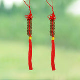 Divya Mantra Car Decoration Rear View Mirror Hanging Accessories Combo of Feng Shui 6 Coins With Red Strings - Divya Mantra