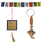Divya Mantra Spiritual Car Accessories Combo Of Car Hanging, Prayer Flags And Keychain - Divya Mantra