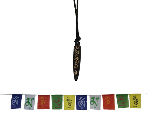 Divya Mantra Combo Of Om Mani Padme Hum Mantra Pendant Necklace and Tibetian Buddhist Prayer Flags For Car - Divya Mantra