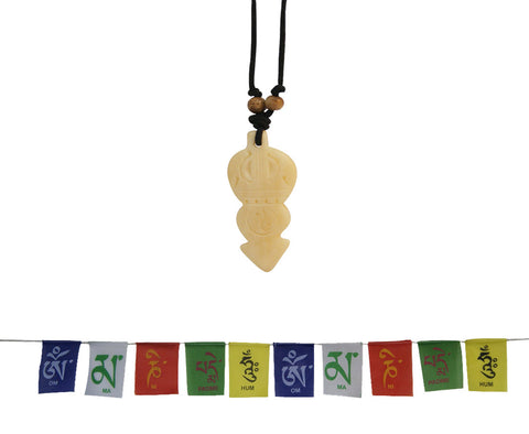 Combo of Feng Shui Yin Yang Symbol Pendant Necklace and Tibetian Buddhist Prayer Flags for Motorbike