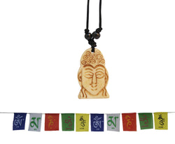 Combo of Tibetan Gautam Buddha Head Pendant Necklace and Tibetian Buddhist Prayer Flags for Motorbike