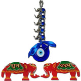 Divya Mantra Combo Of Elephant Blue Evil Eye and Shubh Labh Wall Hanging - Divya Mantra