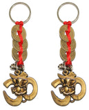 Divya Mantra Combo Of Two Om Ganesha with Three Feng Shui Coins Keychains - Divya Mantra
