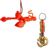Divya Mantra Combo Of Orange Flying Hanuman Car Mirror Hanging and Om Ganesha Three Lucky Coins Keychain - Divya Mantra