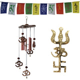 Divya Mantra Combo Of Trishakti Yantra Hanging, Feng Shui Om Rudraksha Wind Chime and Tibetan Mantra Flag For Motorbike - Divya Mantra