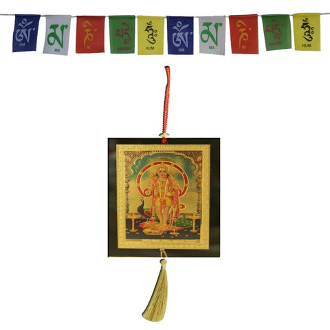 Divya Mantra Combo Of Lord Kartikeya Car Decoration Rear View Mirror Hanging Accessories And Prayer Flag For Car - Divya Mantra