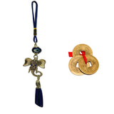 Divya Mantra Car Decoration Rear View Mirror Hanging Accessories Evil Eye Ganesha Head and Three Chinese Coins For Luck - Divya Mantra