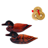 Divya Mantra Feng Shui Wooden Pair Of Mandarin Ducks For Love Luck and Three Chinese Coins For Luck - Divya Mantra