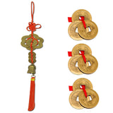 Divya Mantra Car Decoration Rear View Mirror Hanging Accessories Feng Shui Coins Bell and Three Chinese Coins Combo of 3 Set For Luck - Divya Mantra