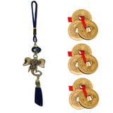 Divya Mantra Car Decoration Rear View Mirror Hanging Accessories Evil Eye Ganesha Head and Three Chinese Coins Combo of 3 Set For Luck - Divya Mantra