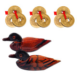 Divya Mantra Feng Shui Wooden Pair Of Mandarin Ducks For Love Luck and Three Chinese Coins Combo of 3 Set For Luck - Divya Mantra