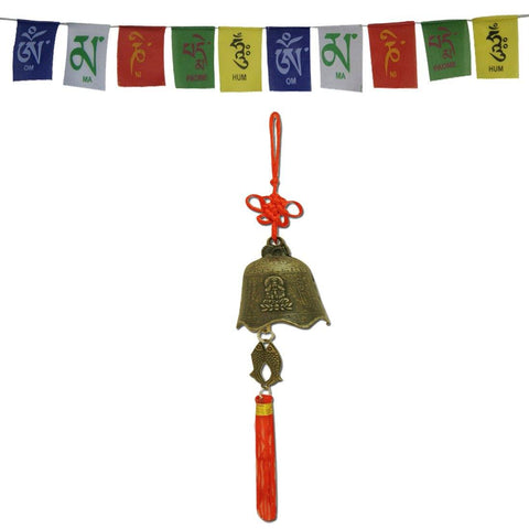 Divya Mantra Car Decoration Rear View Mirror Hanging Accessories Tibetan Feng Shui Bell and and Tibetan Buddhist Prayer Flags for Car - Divya Mantra