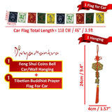 Divya Mantra Car Decoration Rear View Mirror Hanging Accessories Feng Shui Coins Bell and and Tibetan Buddhist Prayer Flags for Car - Divya Mantra