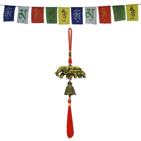 Divya Mantra Car Decoration Rear View Mirror Hanging Accessories Feng Shui Elephant Bell and and Tibetan Buddhist Prayer Flags for Car - Divya Mantra