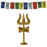 Divya Mantra Traditional Trishul (Trident) Damru with Stand Brass Statue For Car Dashboard / Puja Ghar and and Tibetan Buddhist Prayer Flags for Car - Divya Mantra