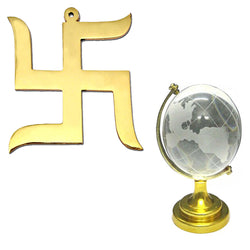 Divya Mantra Hindu Lucky Symbol Swastik Pure Brass Wall Hanging For Vastu and Good Luck and and Feng Shui Crystal Globe for Success - Divya Mantra