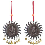 Divya Mantra Amulet for Car Rear View Mirror Decor Ornament Accessories/Good Luck Charm Vastu Ganesha with Bells Interior Wall Hanging Showpiece - Brown, Set of 2 - Divya Mantra