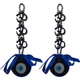 Divya Mantra Decorative Evil Eye Triple Om Pendant Amulet for Car Rear View Mirror Decor Ornament Accessories/Good Luck Charm Protection Interior Wall Hanging Showpiece Blue - Set of 2 - Divya Mantra