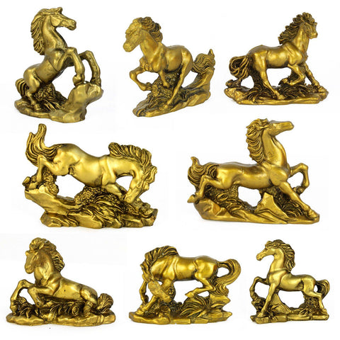 Divya Mantra Chinese Feng Shui Golden Art 8 Jumping Galloping Horse Statue Sculpture Set For Success Fame Popularity and Money Luck - Divya Mantra