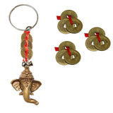 Divya Mantra Chinese Feng Shui I-Ching Good Luck Coin for Fortune, Success & Prosperity Set of 3 and Sri Ganesha with Three Feng Shui I-Ching Coin Keychain Combo Pack - Divya Mantra