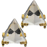 Divya Mantra Feng Shui Crystal Glass Pyramid with Golden Stand For Spiritual Healing, Vastu Correction and Balancing 4 cm - Set of 2 - Divya Mantra