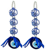 Divya Mantra Decorative Evil Eye Triple Om Ganesha Pendant Amulet for Car Rear View Mirror Decor Ornament Accessories/Good Luck Charm Protection Interior Wall Hanging Showpiece Blue - Combo Set of 2 - Divya Mantra