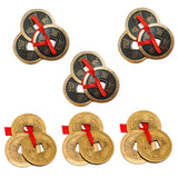 Divya Mantra Feng Shui Chinese Lucky Fortune I-Ching Dragon Coin Ornaments Wealth Charm Amulet 3 Bronze Metal Coins with Hole & Red Ribbon Knot-Good Money Luck, Set of 3 Small–Gold & 3 Large-Copper - Divya Mantra