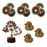 Divya Mantra Combo Of Three-3 Tibetan Lucky Feng Shui Chinese 2" & 1" Metal Coins; Multicolor Crystal Bonsai Fortune Tree Wealth Magnet-Money, Home, Office, Vastu, Business Table Decor Gift Item Set - Divya Mantra