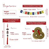 Divya Mantra 3 Three Lucky Chinese 1"Coins with Red Ribbon - Money Wealth Luck; Tibetan Buddhist Om Mani Padme Hum Positive Vibes Prayer Flags & Car Rear View Mirror Hanging Feng Shui Lucky Bell Set - Divya Mantra