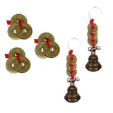Divya Mantra Feng Shui I-Ching Amulet Antique 3 Chinese Coins for Good Luck / Money and Wealth & Set of 2 Laughing Buddha / Happy Man Keychains for Bike / Car / Home Combo Gift Items / Products Pack - Divya Mantra