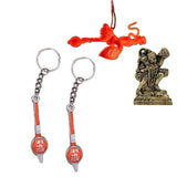 Divya Mantra Sri Hindu God Hindu God Bajrang Bali Idol Sculpture Statue Murti, Orange Flying Hanuman Car Rear View Mirror Hanging Interior Accessories & 2 Gada Mace Keychains -Bike/Car/ Home; Gift Set - Divya Mantra