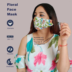 Face Mask, Washable Reusable Floral Print Face Masks For Health Protection n Skin Care Unisex Mouth Filter Facemask, Soft Dri-Fit Handmade in India, Nose to Chin Mud & Pollution Dust Cover - SET OF 3 - Divya Mantra