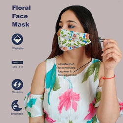 Face Mask, Washable Reusable Floral Print Face Masks For Health Protection n Skin Care Unisex Mouth Filter Facemask, Soft Dri-Fit Handmade in India, Nose to Chin Mud & Pollution Dust Cover - SET OF 5 - Divya Mantra