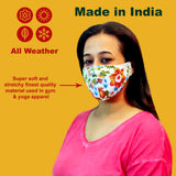 Face Mask, Washable Reusable Floral Print Face Masks For Health Protection n Skin Care Unisex Mouth Filter Facemask, Soft Dri-Fit Handmade in India, Nose to Chin Mud & Pollution Dust Cover - SET OF 7 - Divya Mantra