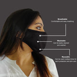 Face Mask, Washable Reusable Black WOOP Face Masks For Health Protection n Skin Care Unisex Mouth Filter Facemask, Soft Dri-Fit Handmade in India, Nose to Chin Mud & Pollution Dust Cover - SET OF 10 - Divya Mantra
