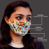 Face Mask, Washable Reusable Face Masks For Health Protection n Skin Care Unisex Mouth Filter Facemask, Soft Dri-Fit Black & Floral Handmade in India, Nose to Chin Mud, Pollution Dust Cover -SET OF 10 - Divya Mantra