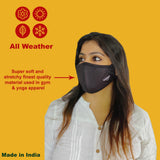 Face Mask, Washable Reusable WOOP Black + Off-White Plain Face Masks Health Protection, Skin Care Unisex Mouth Filter Facemask, Soft Made in India, Nose to Chin Mud, Pollution Dust Cover - SET OF 10 - Divya Mantra