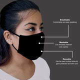 Washable Reusable Black Face Masks Double Layer Cotton Stretchable Super Soft Face Mask Health Protection Skin Care Unisex Mouth Filter Facemask, Made in India, All Day Nose to Chin Cover - SET OF 7 - Divya Mantra