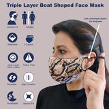 Face Mask Washable Reusable Snake Print Fabric 3 Layer Masks For Health Protection n Skin Care Unisex Mouth Filter Facemask, Soft Dri-Fit Cotton, Nose to Chin Mud & Pollution Dust Cover - SET OF 3 - Divya Mantra