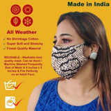 Face Mask Washable Reusable Snake Print Fabric 3 Layer Masks For Health Protection n Skin Care Unisex Mouth Filter Facemask, Soft Dri-Fit Cotton, Nose to Chin Mud & Pollution Dust Cover - SET OF 5 - Divya Mantra
