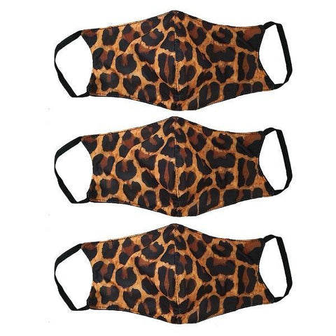 Face Mask Washable Reusable Leopard Print Fabric 3 Layer Masks For Health Protection n Skin Care Unisex Mouth Filter Facemask, Soft Dri-Fit Cotton, Nose to Chin Mud & Pollution Dust Cover - SET OF 3 - Divya Mantra