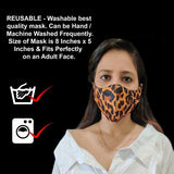 Face Mask Washable Reusable Leopard Print Fabric 3 Layer Masks For Health Protection n Skin Care Unisex Mouth Filter Facemask, Soft Dri-Fit Cotton, Nose to Chin Mud & Pollution Dust Cover - SET OF 7 - Divya Mantra