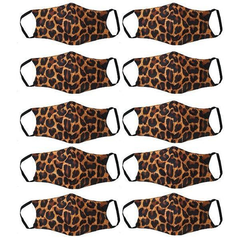 Face Mask Washable Reusable Leopard Print Fabric 3 Layer Masks For Health Protection n Skin Care Unisex Mouth Filter Facemask, Soft Dri-Fit Cotton, Nose to Chin Mud & Pollution Dust Cover - SET OF 10 - Divya Mantra