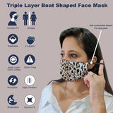 Face Mask Washable Reusable Snow Leopard Print Fabric 3 Layer Masks Health Protection n Skin Care Unisex Mouth Filter Facemask, Soft Dri-Fit Cotton, Nose to Chin Mud Pollution Dust Cover - SET OF 5 - Divya Mantra