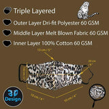 Face Mask Washable Reusable Snow Leopard Print Fabric 3 Layer Masks Health Protection n Skin Care Unisex Mouth Filter Facemask, Soft Dri-Fit Cotton, Nose to Chin Mud Pollution Dust Cover - SET OF 10 - Divya Mantra